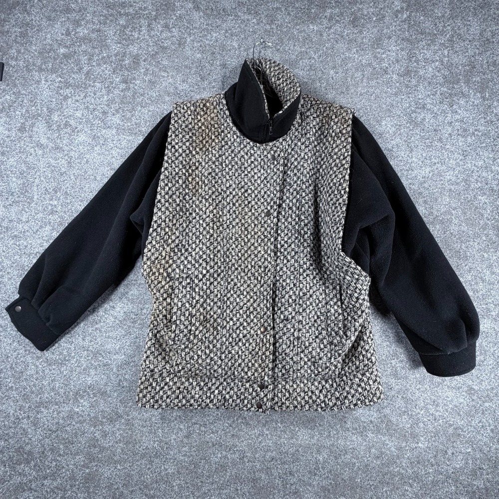Vintage Outer Scene Jacket Womens 11/12 Black Gray Herringbone Pattern Oversized